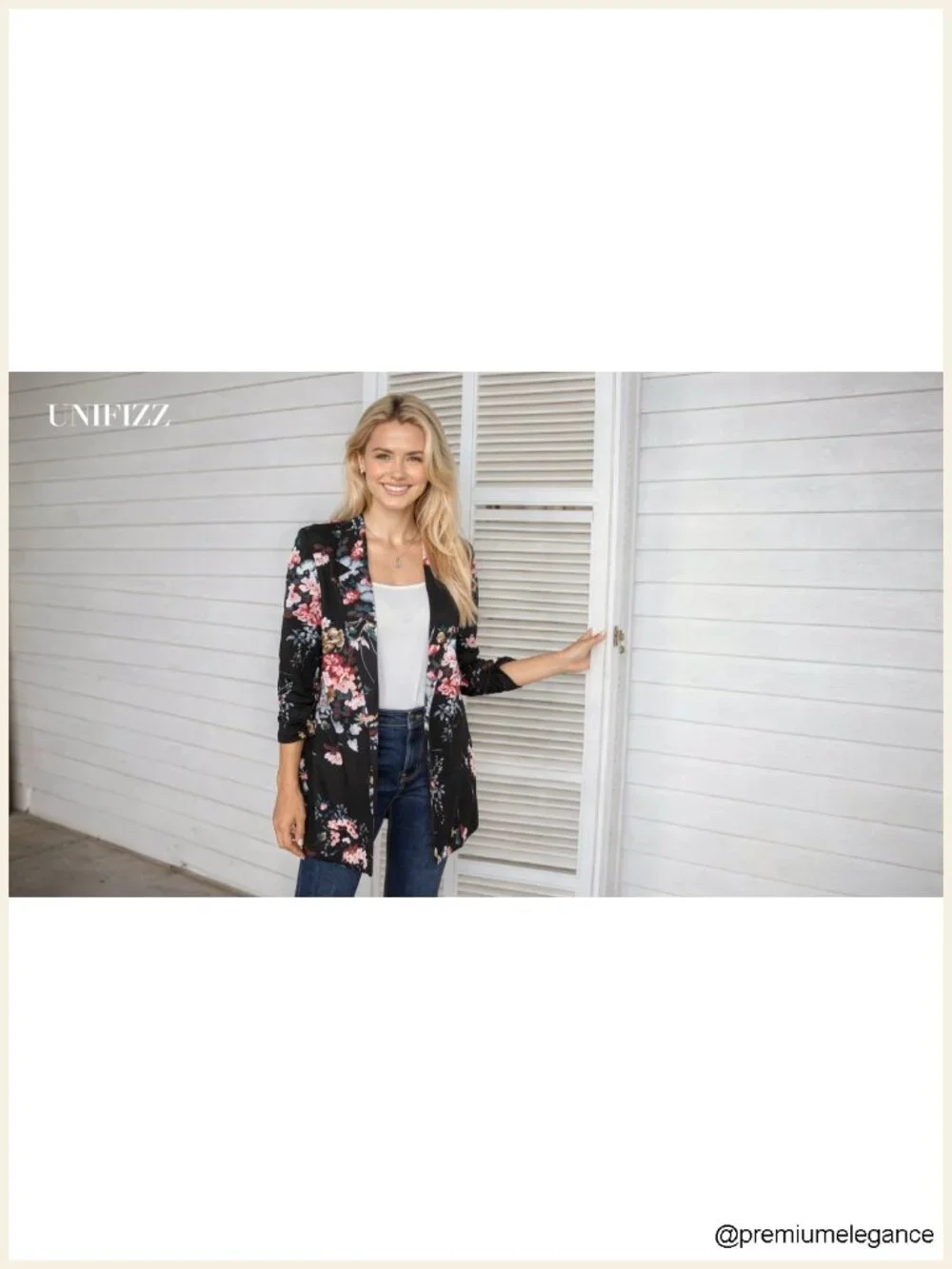Women's 3/4 Sleeve Blazer Notch Lapel One Button Long Jacket